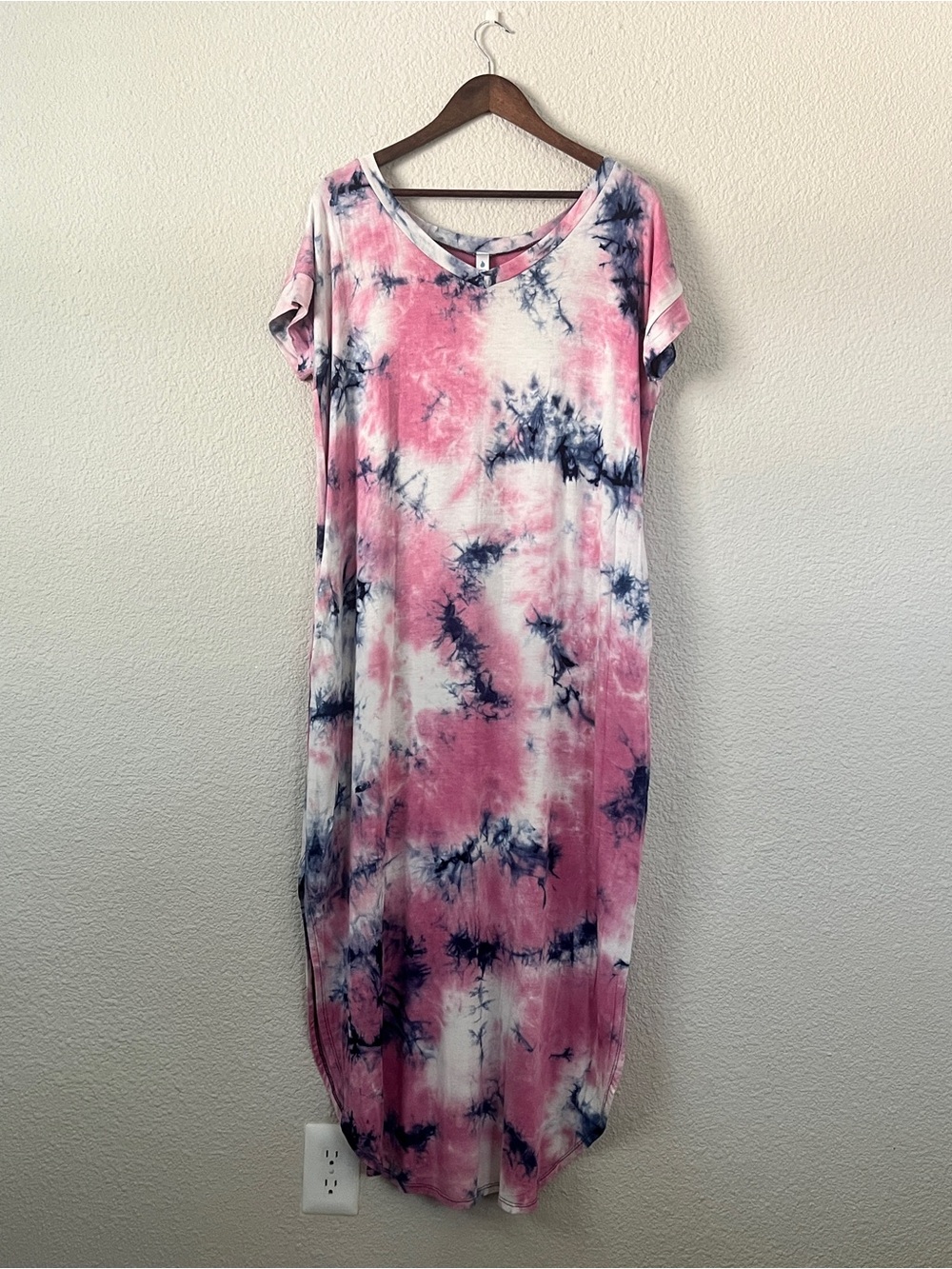 Paisley Grace Pink Navy Tie Dye Maxi Dress Pockets Size